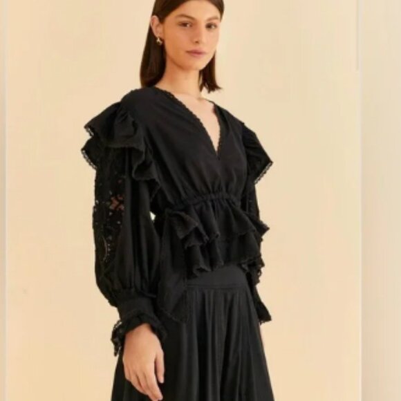 FARM Rio Black Ruffled Top - Picture 1 of 6